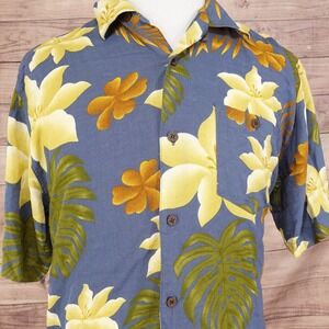 S&D BAHAMA 100% RAYON SHORT SLEEVE FLORAL BUTTON DOWN HAWAIIAN SHIRT MENS L